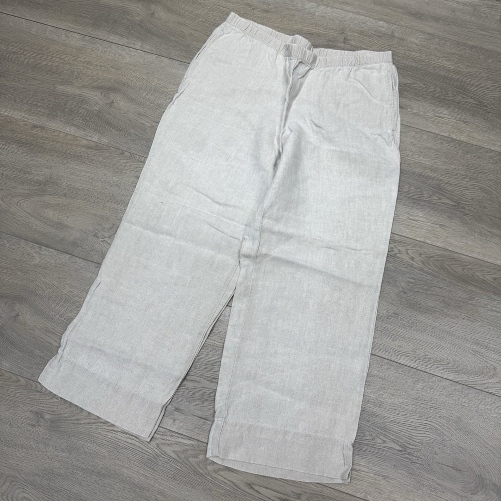 J Jill Khaki Linen Pants Women's Sz S Wide Leg Trouser Beach‎ Resort